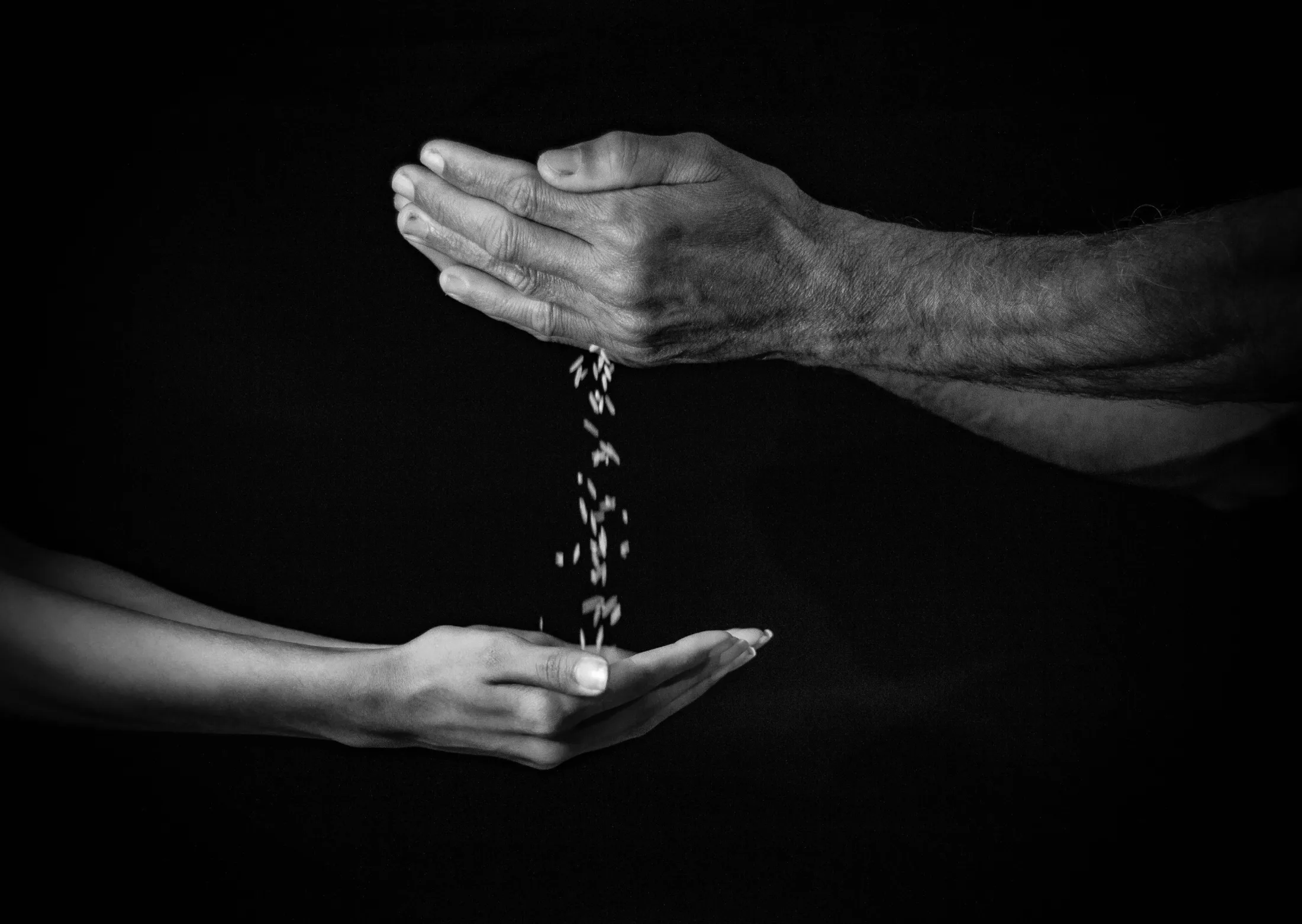 Hands pouring Azeez basmati rice