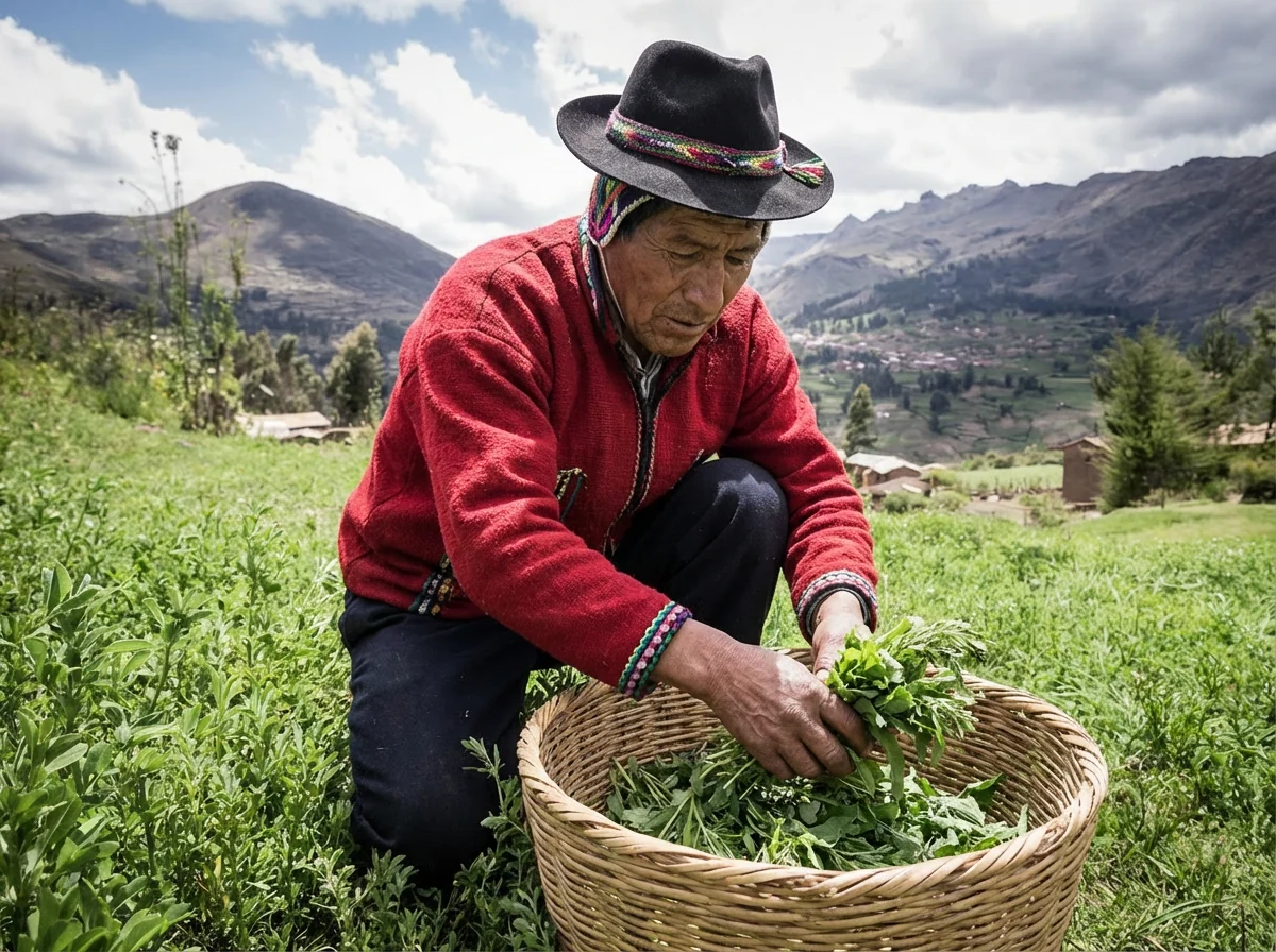 Hands wild-harvesting botanicals with respect for the land